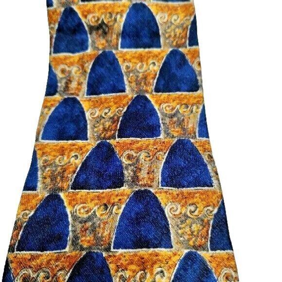 Ermenegildo Zegna Tie Silk Repp‎ Blue & Gold Italy Hand Made Artsy Suit Necktie - Picture 2 of 4